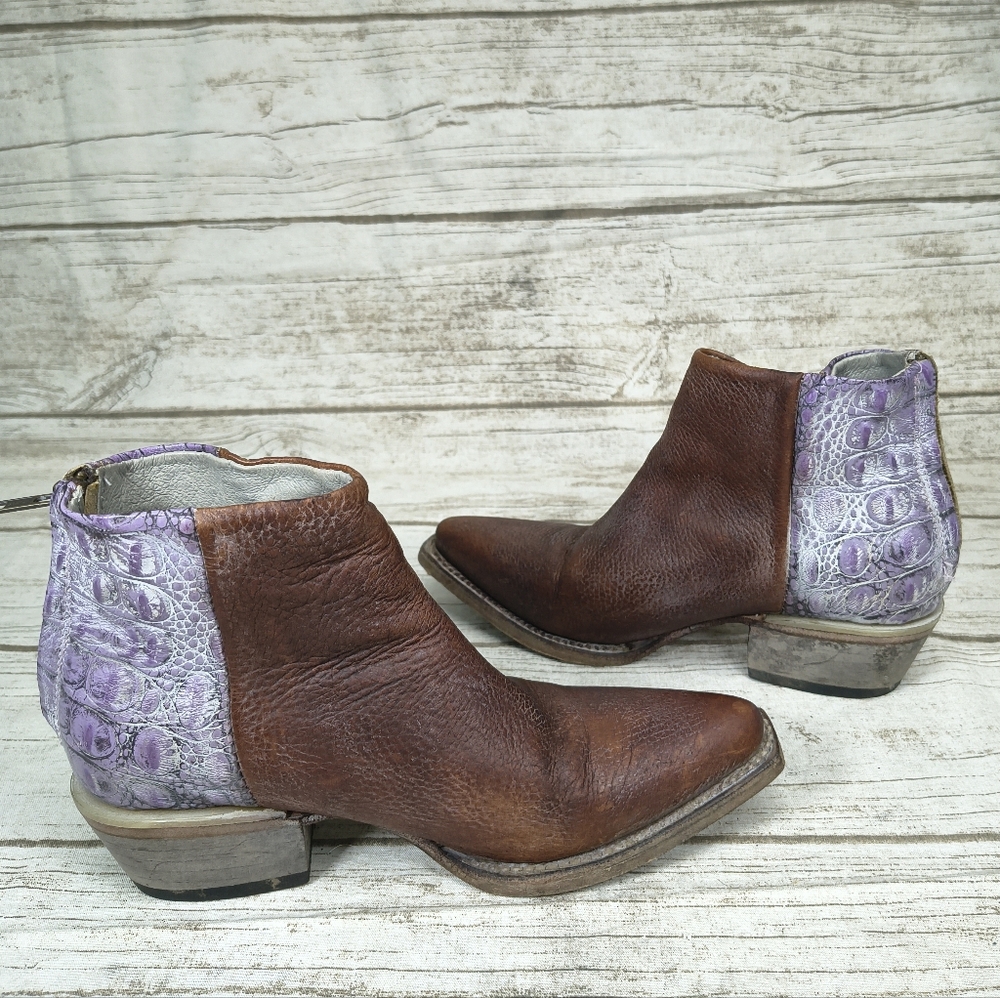 Freebird Brown And Purple Leather Zipper Closure Western Style Boots Women Sz 5